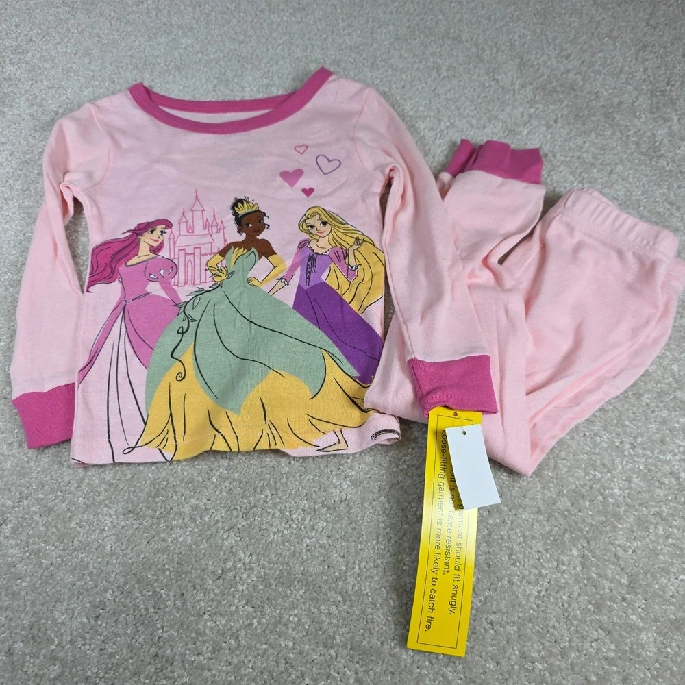 Disney Princess Pajama Set Kids 4 Pink Graphic Snug Fitting 2-Piece Comfort NWT - Picture 2 of 3
